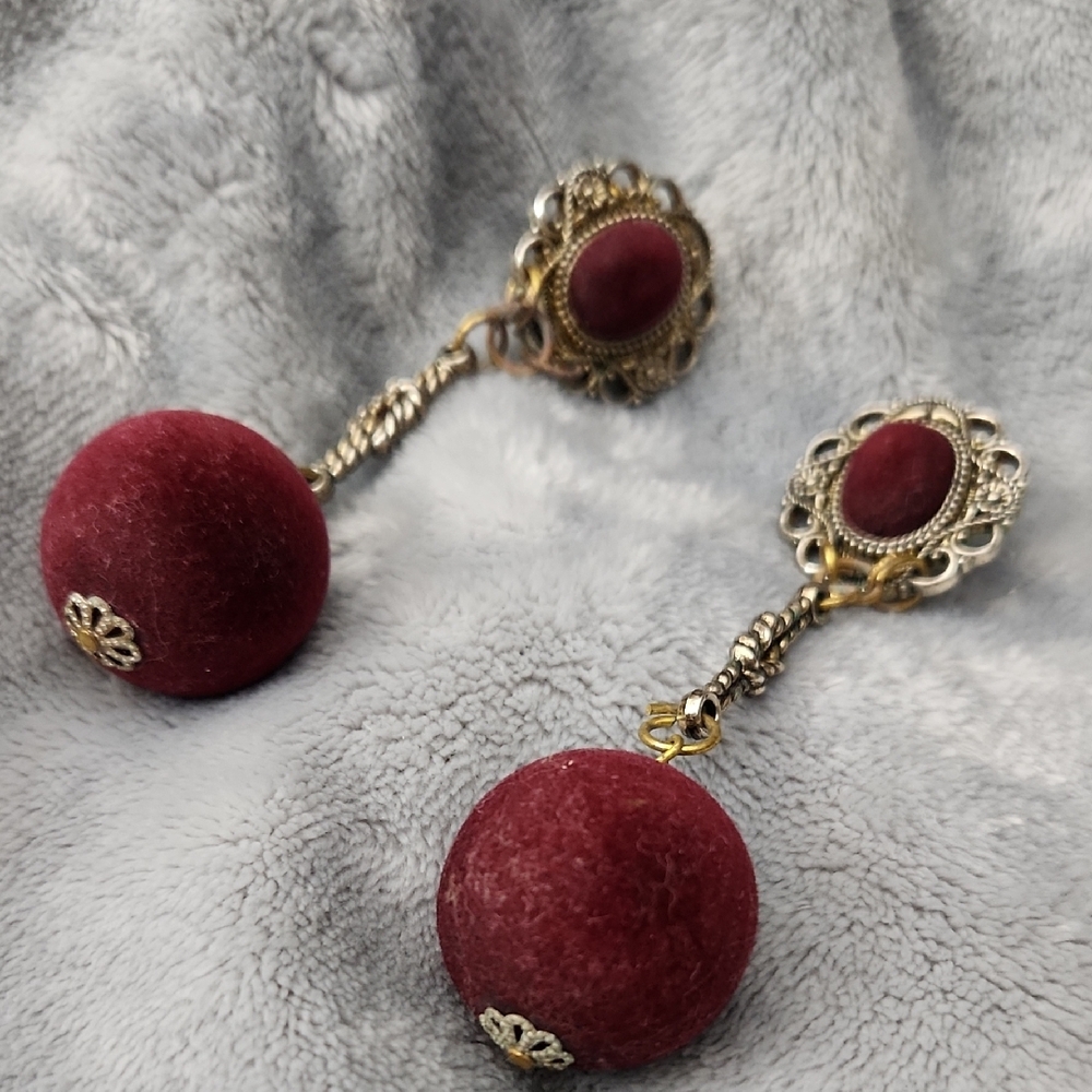 Vintage Burgundy Velvet Drop Earrings